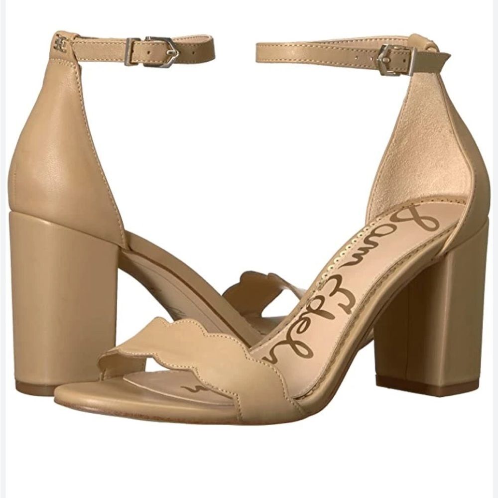 Sam Edleman Odilia Nude Tan Leather Scalloped Heels Size 9